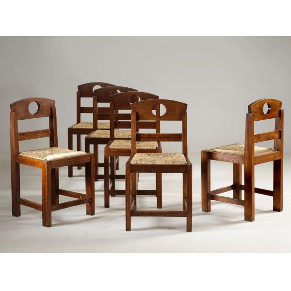 



SIX CHAIRS, WOODEN STRUCTURE, WICKER SEAT