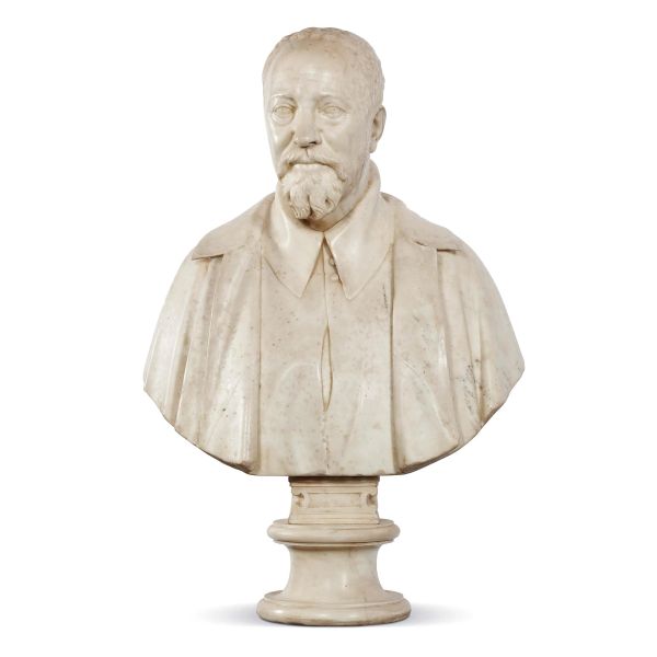 Northern Italy school, 17th century, male bust, white marble