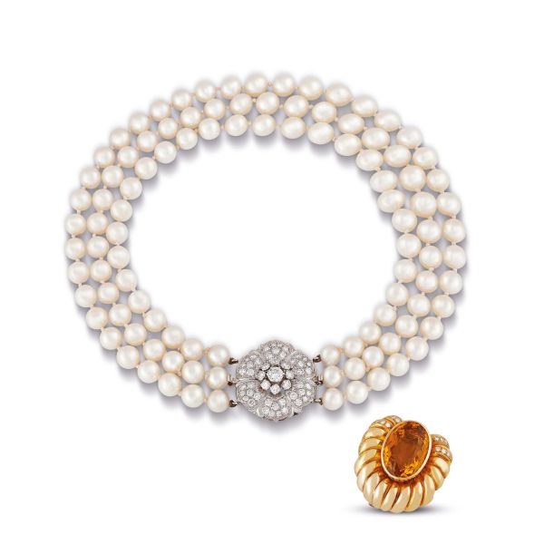 



PEARL AND DIAMOND NECKLACE IN 18KT WHITE GOLD