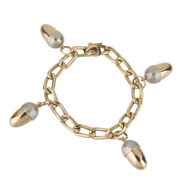 CHAIN BRACELET WITH ACORN-SHAPED PENDANTS IN 18KT TWO TONE GOLD
