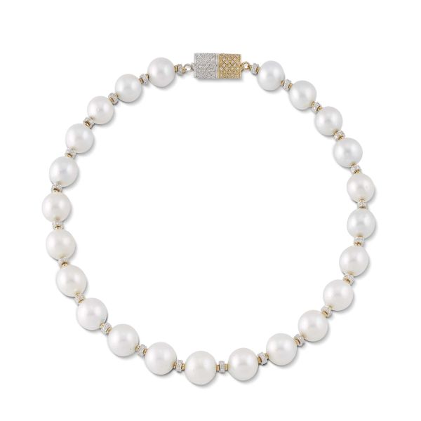 SOUTH SEA PEARL AND DIAMOND NECKLACE