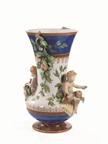 Grande vaso, Manifattura Ginori, fine sec. XIX, in maiolica policroma, con