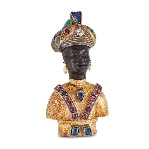 



MULTI GEM MORETTO BROOCH IN GOLD SILVER AND EBONY