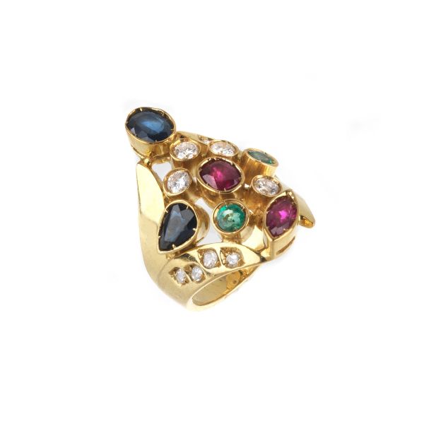 MULTI GEM RING IN 18KT YELLOW GOLD