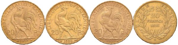 FRANCIA. QUATTRO MONETE D&rsquo;ORO DA 20 FRANCHI