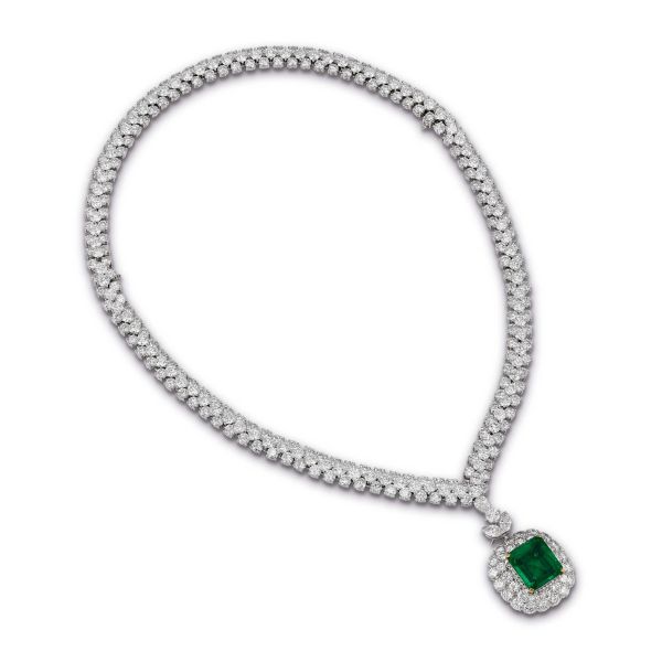 VAN CLEEF & ARPELS NEW YORK EMERALD AND DIAMOND NECKLACE