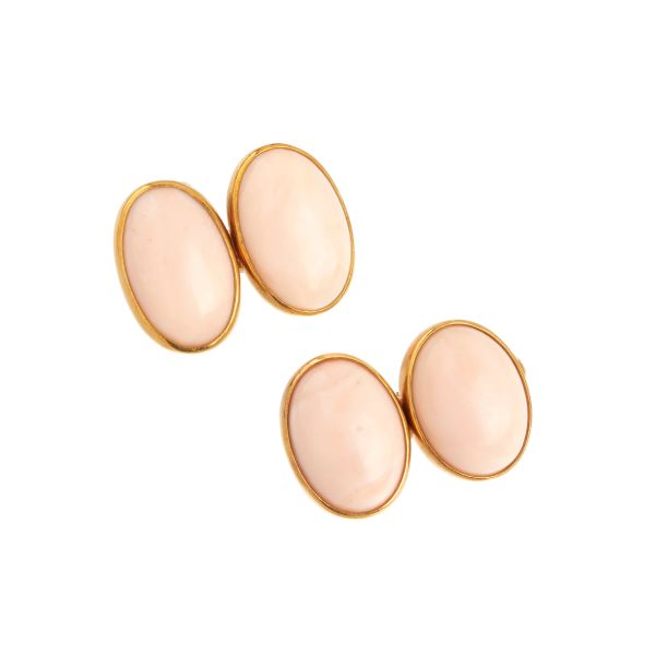 ROSE CORAL CUFFLINKS IN 18KT TWO TONE GOLD