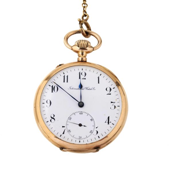 IWC YELLOW GOLD POCKET WATCH WITH A CHAIN