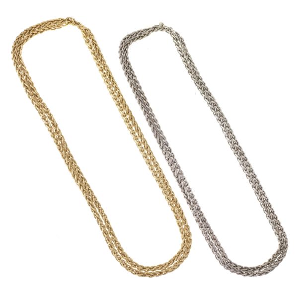 TWO ROPE NECKLACES IN 18KT ROSE AND WHITE GOLD