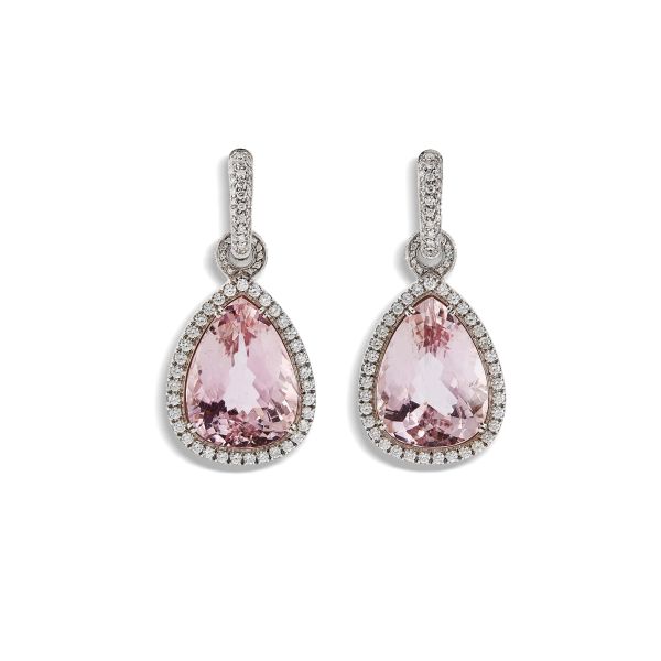 



KUNZITE AND DIAMOND DROP EARRINGS IN 18KT WHITE GOLD