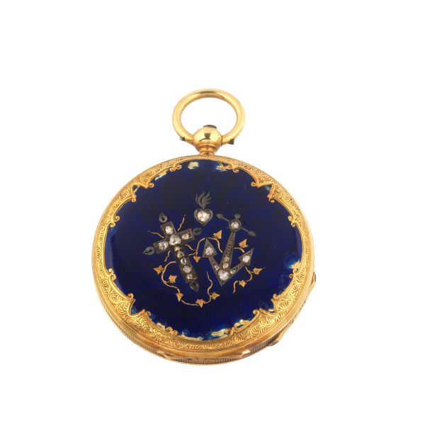 LE ATE PIGUET YELLOW GOLD POCKET WATCH WITH ENAMELS