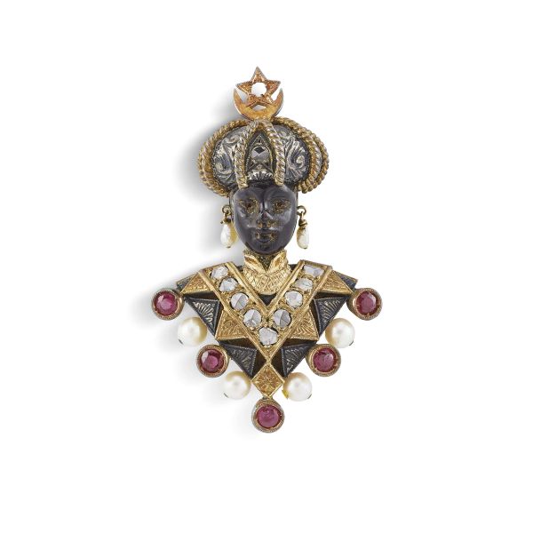 NARDI &quot;MORETTO&quot; MULTI GEM BROOCH IN GOLD AND SILVER