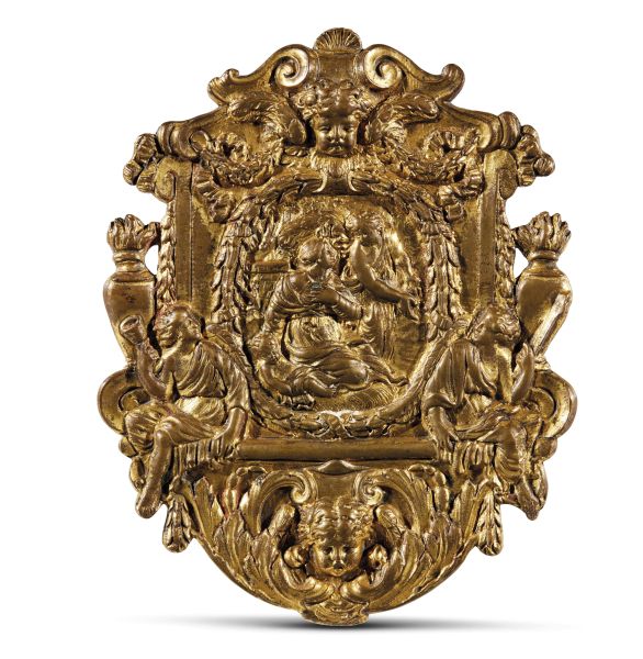 Venetian, early 17th century, Madonna with Child and angels, gilt bronze