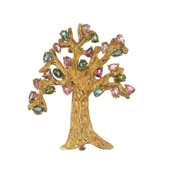 FRANCESCA SCARSINI TREE-SHAPED BROOCH IN 18KT YELLOW GOLD