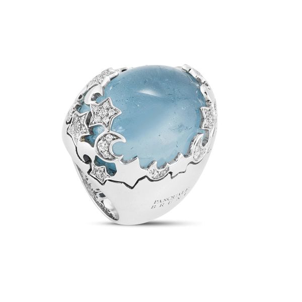PASQUALE BRUNI BIG AQUAMARINE AND DIAMOND RING IN 18KT WHITE GOLD