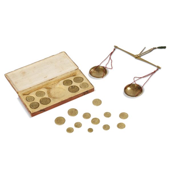 Italian, late 18th century, A small balance for coins, case 17,5x8 cm