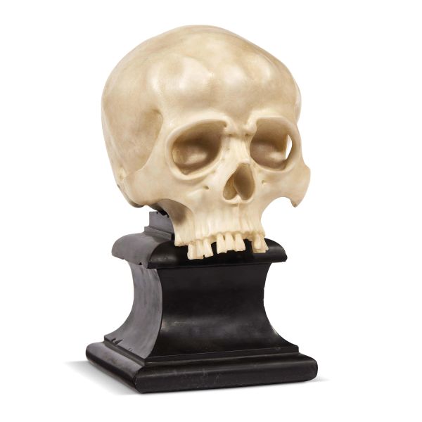 ?, 19th century, Vanitas, white marble on a ebonized wooden base, 28x16x18 cm