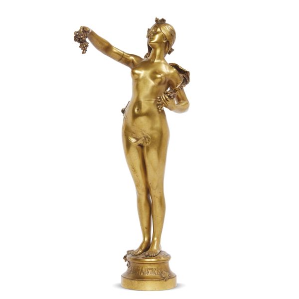 MAURICE BOUVAL, LES RAISINS, GILTED BRONZE SCULPTURE, H. 49 CM