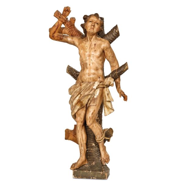 



Alpin region, 18th century, Saint Sebastian, carved and polychrome wood