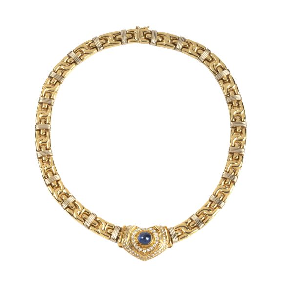 CABOCHON SAPPHIRE AND DIAMOND COLLIER IN 18KT YELLOW GOLD
