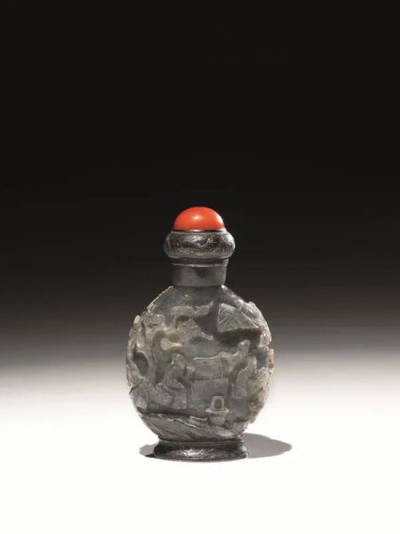 Snuff bottle, Cina sec. XIX, montata in asrgento, il corpo in&nbsp; pietra dura