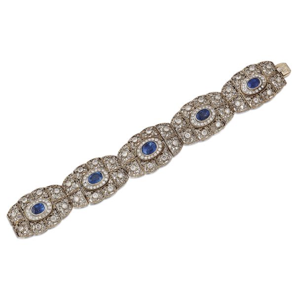 CEYLON SAPPHIRE AND DIAMOND BRACELET IN 18KT WHITE GOLD