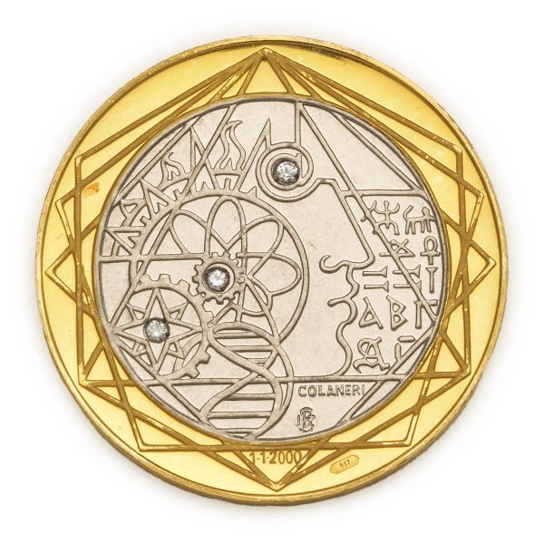 



Medaglia bimetallica &ldquo;Titania&rdquo; in oro, titanio e diamanti 