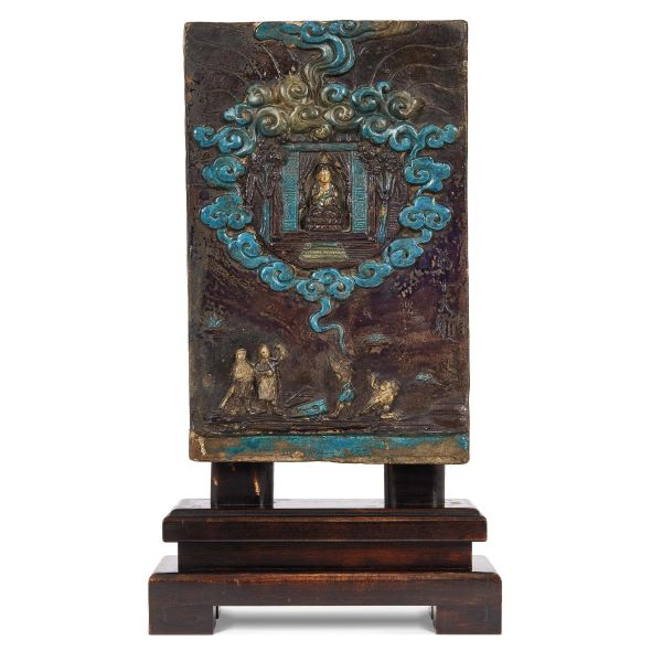 A BUDDHIST ARCHITECTURAL PLAQUE IN FAHUA ENAMEL, MING DYNASTY, TIANQI PERIOD（1621- 1627）