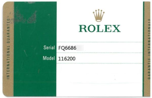ROLEX DATEJUST REF. 116200 N. FQ6686XX ANNO 2015