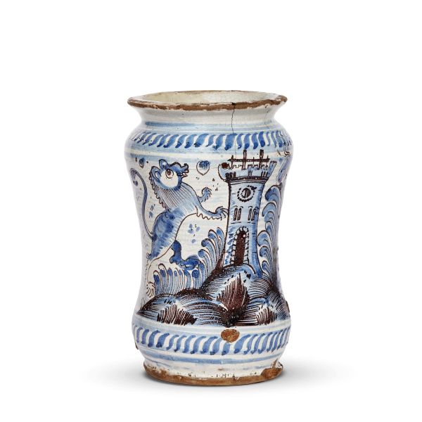A PHARMACY JAR (ALBARELLO), FIRST HALF 18TH CENTURY