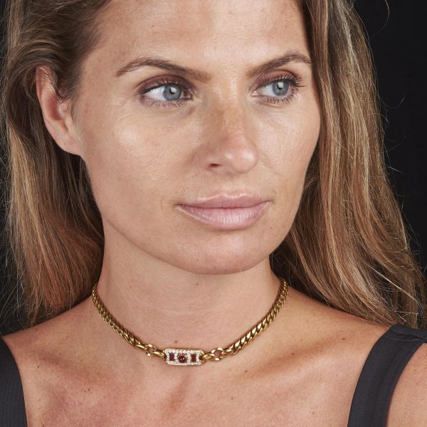 BULGARI COLLANA MAGLIA GROUMETTE CON RUBINO E DIAMANTI