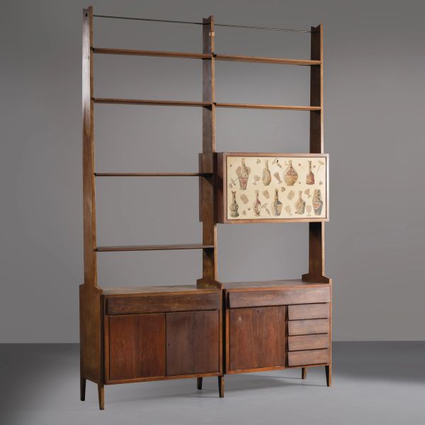 



BOOKCASE, WOODEN AND METAL STRUCTURE, GLASS SHELFS 