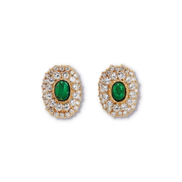 EMERALD AND DIAMOND CLIP EARRINGS IN 18KT YELLOW GOLD