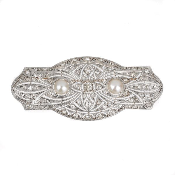 PEARL AND DIAMOND BROOCH IN 18KT TWO TONE GOLD