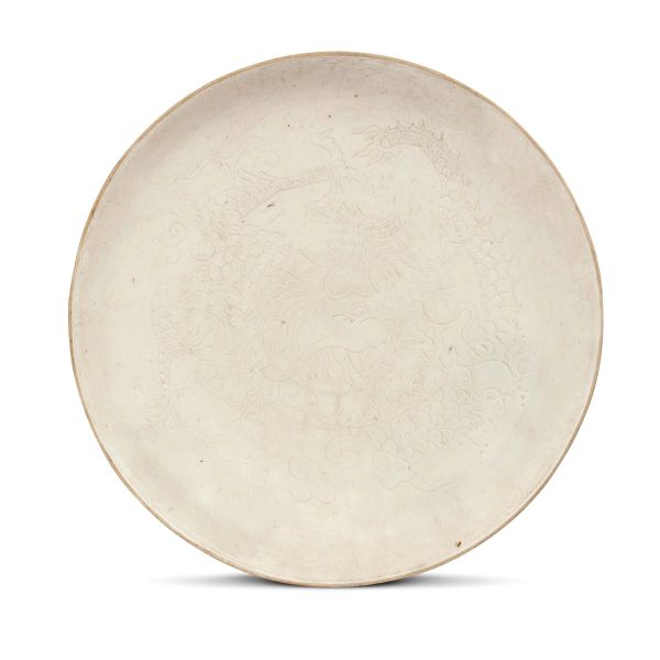 



PIATTO BIANCO CON DRAGO INCISO, CINA, DINASTIA QING, SEC. XIX