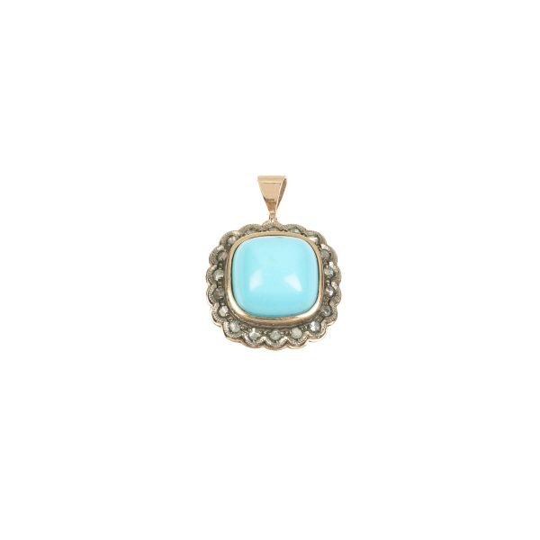 



SIMULATED TURQUOISE AND DIAMONDS&nbsp; PENDANT IN 12KT GOLD AND SILVER