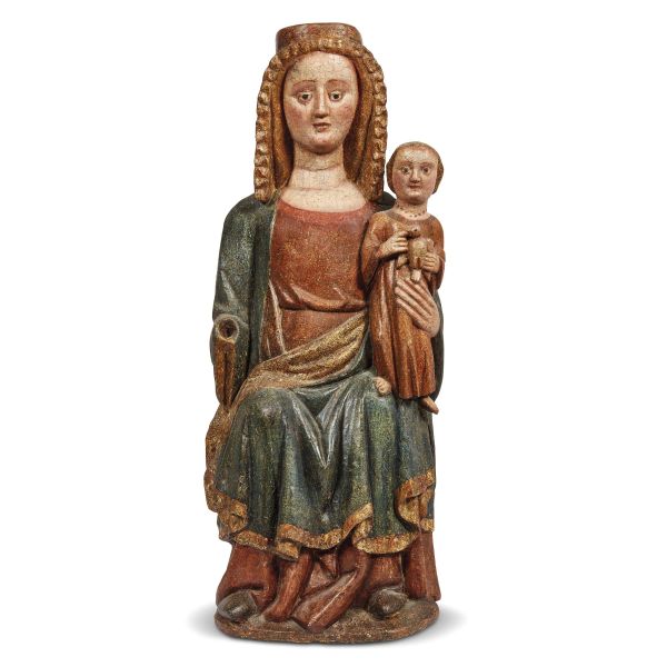 Northern Italian, 14th century, Madonna and Child, polychromed wood, h. circa 80 cm