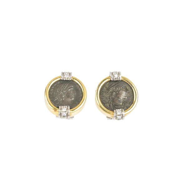 



PAIR OF COIN AND DIAMOND EARRINGS
