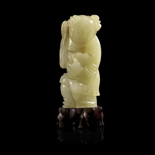 



A WHITE JADE FIGURE OF A CHILD WITH A BIRD, CHINA, 19TH CENTURY 