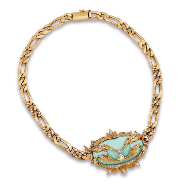 



COLLANA A CATENA CON TURCHESE E DIAMANTI