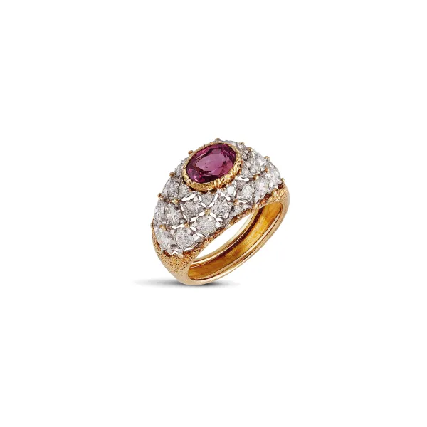 Buccellati - 



BUCCELLATI RUBY AND DIAMOND DOME RING IN 18KT TWO TONE GOLD