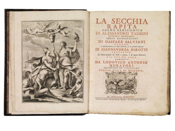(Illustrati 700) TASSONI, Alessandro. La secchia rapita poema eroicomico. In Modena, per Bartolommeo Soliani, 1744.
