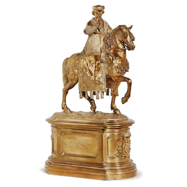 Roman sculptor, 18th century, Pope Pius VI on horseback, gilded bronze