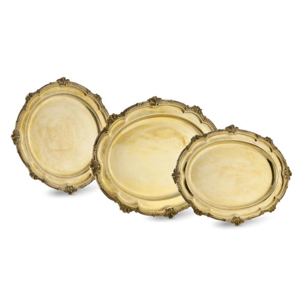 THREE STERLING GILDED SILVER TRAYS, LONDON, 1821, MARKS MICHAEL STARKEY