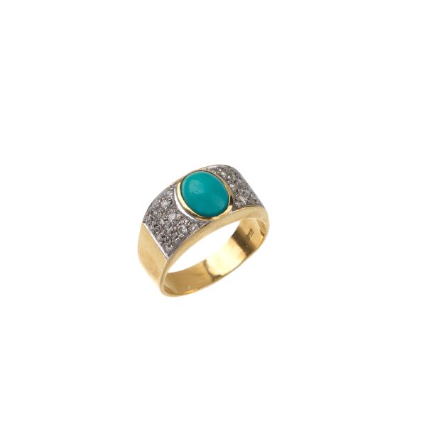 



TURQUOISE AND DIAMOND BAND RING IN 18KT TWO TONE GOLD