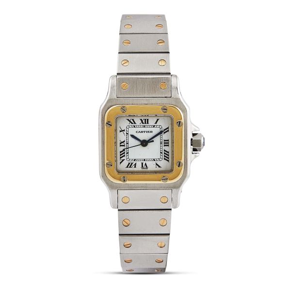 CARTIER SANTOS STAINLESS STEEL AND YELLOW GOLD LADY'S WRISTWATCH