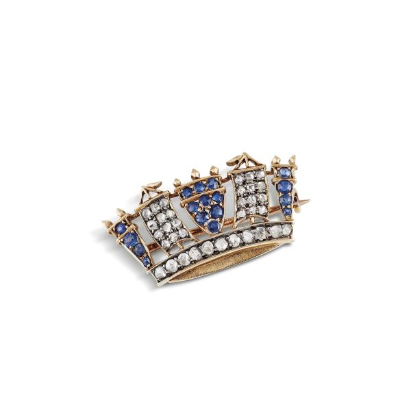 CROWN-SHAPED BROOCH IN 14KT GOLD