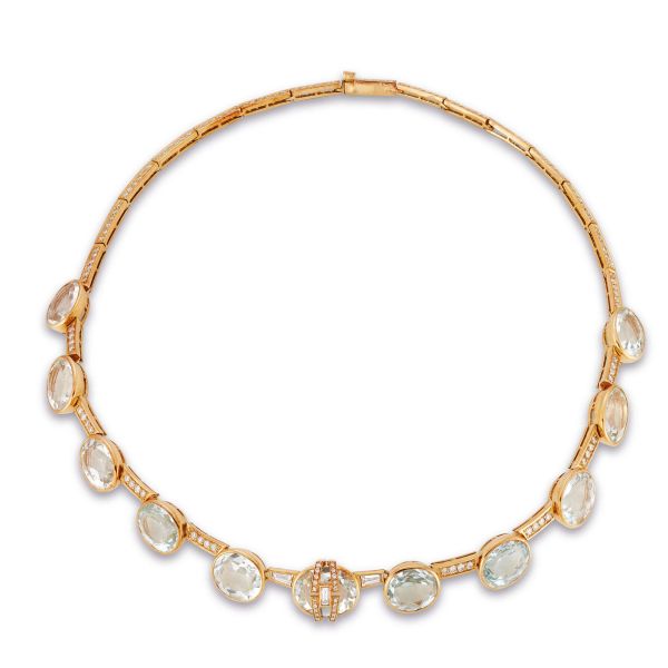 



AQUAMARINE AND DIAMOND NECKLACE IN 18KT YELLOW GOLD