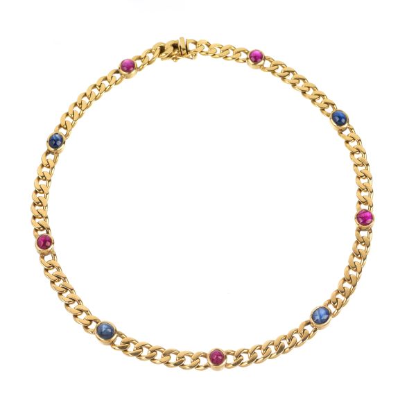 



COLOURED STONE CHAIN NECKLACE IN 18KT YELLOW GOLD