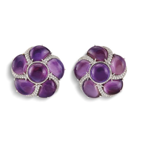 MICHELE DELLA VALLE PAIO DI ORECCHINI A FIORE CON AMETISTE E DIAMANTI